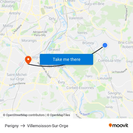 Perigny to Villemoisson-Sur-Orge map