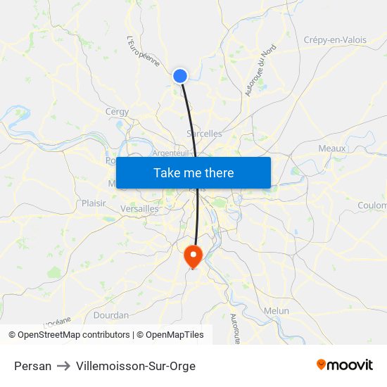 Persan to Villemoisson-Sur-Orge map