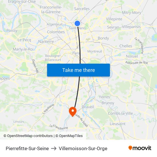 Pierrefitte-Sur-Seine to Villemoisson-Sur-Orge map