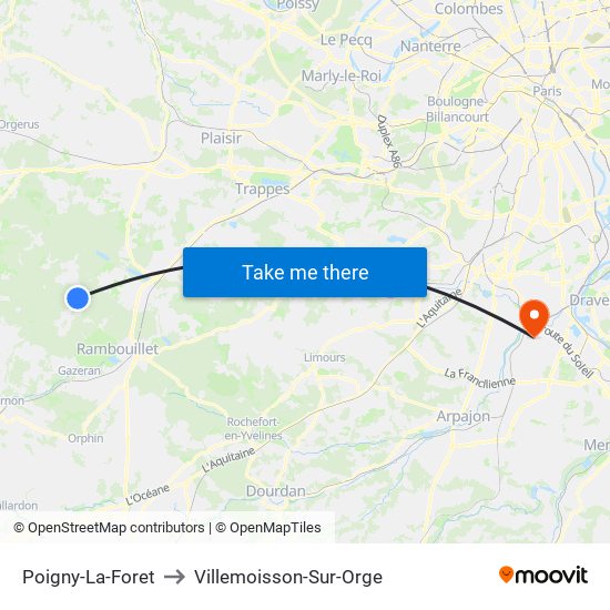 Poigny-La-Foret to Villemoisson-Sur-Orge map