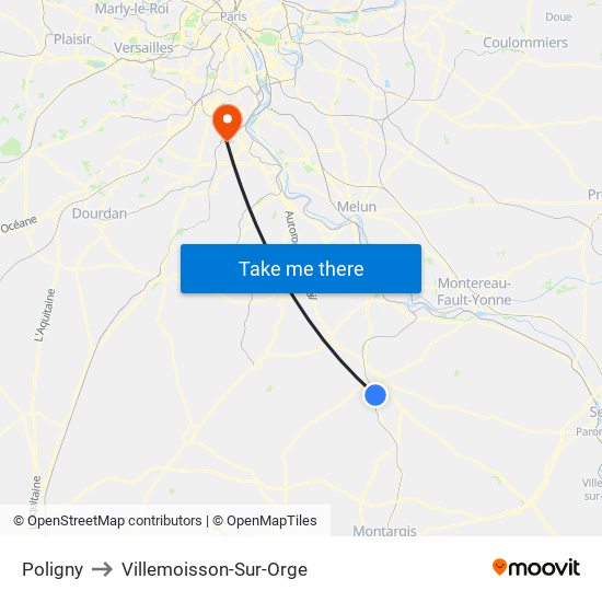 Poligny to Villemoisson-Sur-Orge map