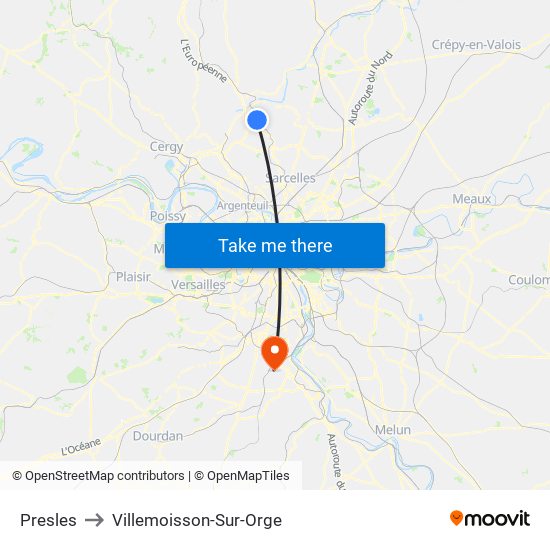 Presles to Villemoisson-Sur-Orge map