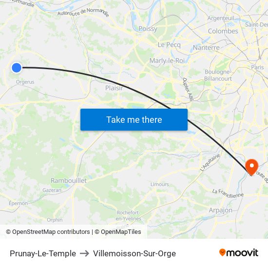 Prunay-Le-Temple to Villemoisson-Sur-Orge map
