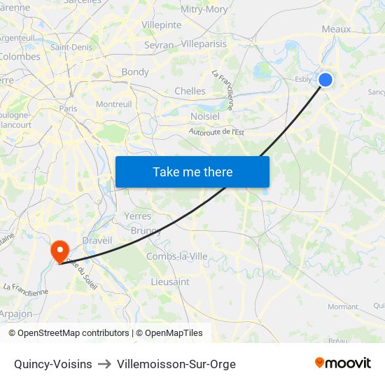 Quincy-Voisins to Villemoisson-Sur-Orge map