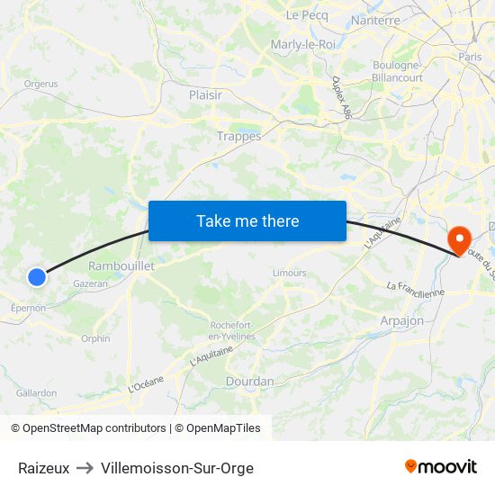 Raizeux to Villemoisson-Sur-Orge map