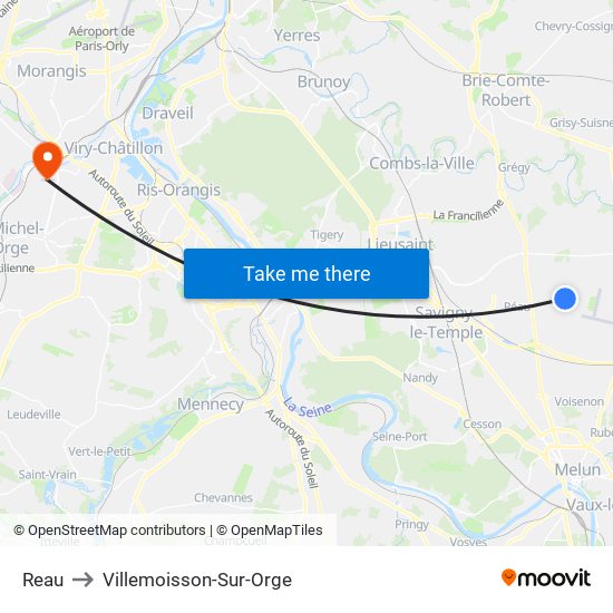 Reau to Villemoisson-Sur-Orge map