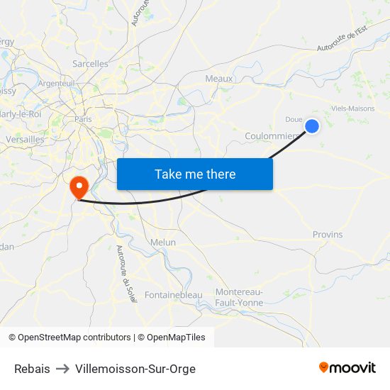 Rebais to Villemoisson-Sur-Orge map