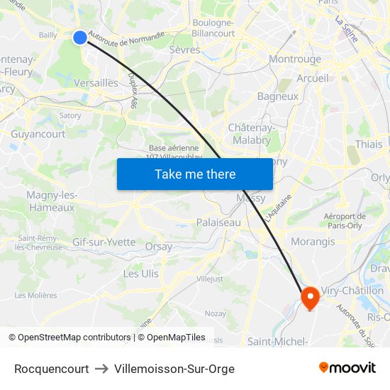 Rocquencourt to Villemoisson-Sur-Orge map