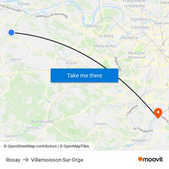 Rosay to Villemoisson-Sur-Orge map