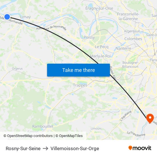 Rosny-Sur-Seine to Villemoisson-Sur-Orge map