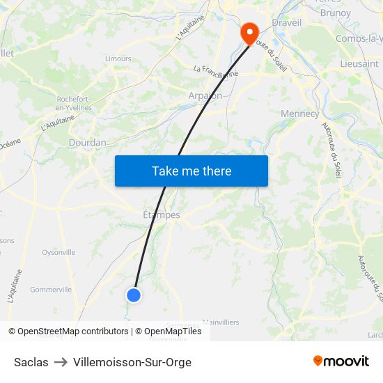Saclas to Villemoisson-Sur-Orge map