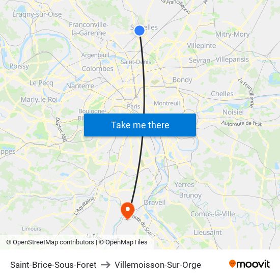 Saint-Brice-Sous-Foret to Villemoisson-Sur-Orge map