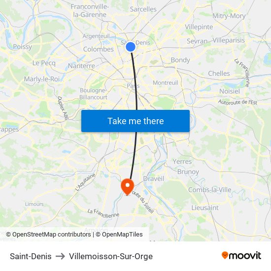 Saint-Denis to Villemoisson-Sur-Orge map