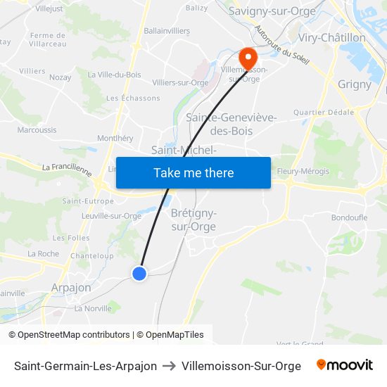 Saint-Germain-Les-Arpajon to Villemoisson-Sur-Orge map