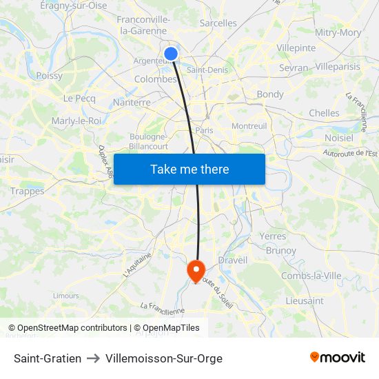 Saint-Gratien to Villemoisson-Sur-Orge map