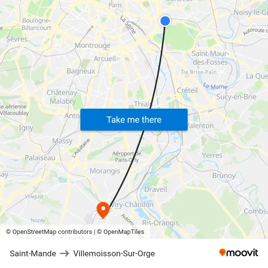 Saint-Mande to Villemoisson-Sur-Orge map