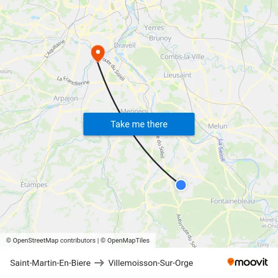 Saint-Martin-En-Biere to Villemoisson-Sur-Orge map