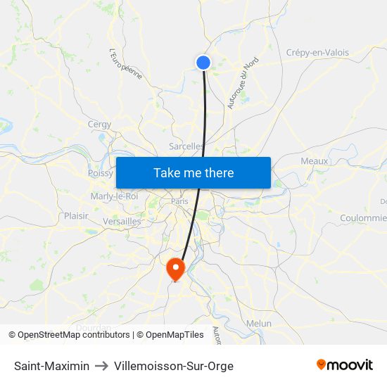 Saint-Maximin to Villemoisson-Sur-Orge map