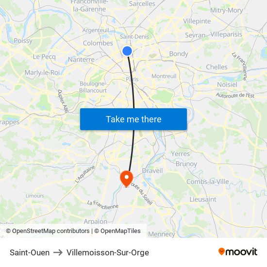 Saint-Ouen to Villemoisson-Sur-Orge map