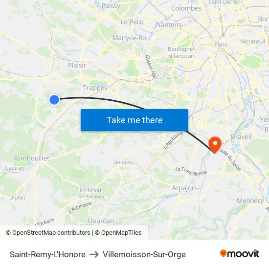 Saint-Remy-L'Honore to Villemoisson-Sur-Orge map