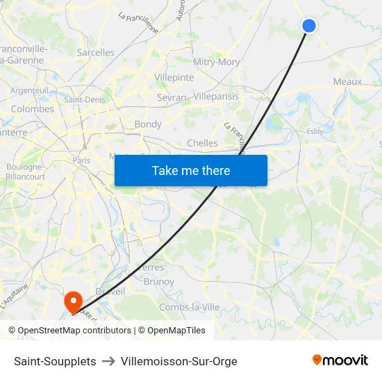 Saint-Soupplets to Villemoisson-Sur-Orge map