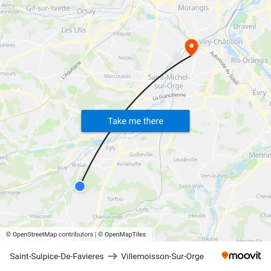 Saint-Sulpice-De-Favieres to Villemoisson-Sur-Orge map