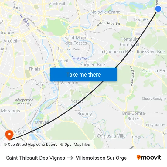 Saint-Thibault-Des-Vignes to Villemoisson-Sur-Orge map