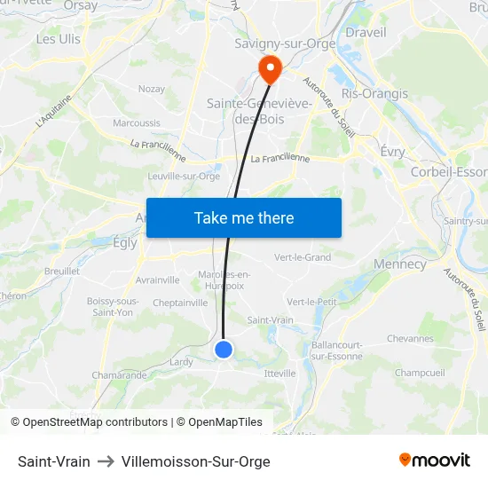 Saint-Vrain to Villemoisson-Sur-Orge map