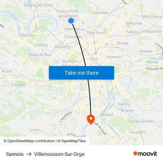 Sannois to Villemoisson-Sur-Orge map
