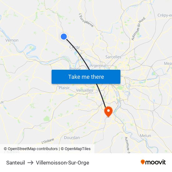 Santeuil to Villemoisson-Sur-Orge map