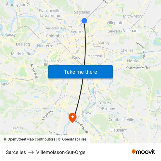 Sarcelles to Villemoisson-Sur-Orge map