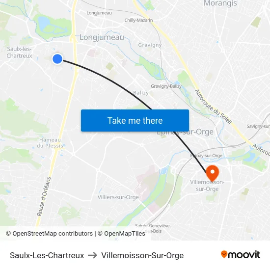 Saulx-Les-Chartreux to Villemoisson-Sur-Orge map