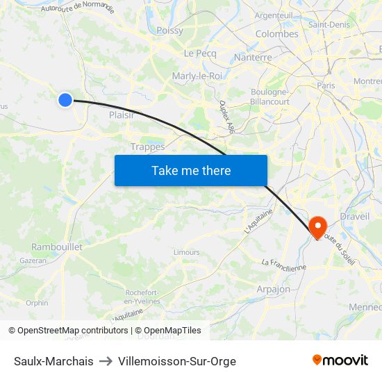 Saulx-Marchais to Villemoisson-Sur-Orge map