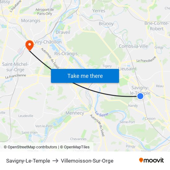 Savigny-Le-Temple to Villemoisson-Sur-Orge map
