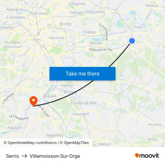 Serris to Villemoisson-Sur-Orge map