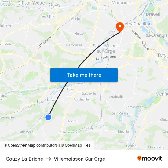 Souzy-La-Briche to Villemoisson-Sur-Orge map