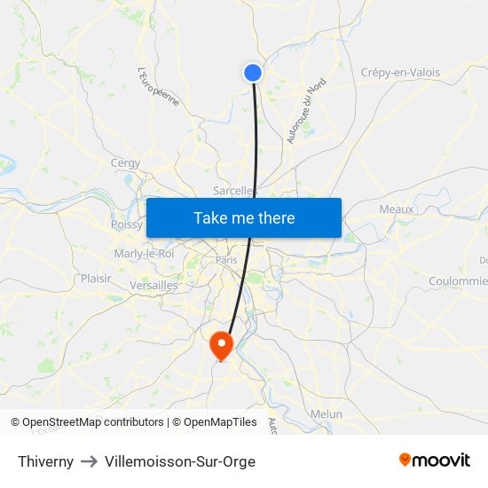 Thiverny to Villemoisson-Sur-Orge map