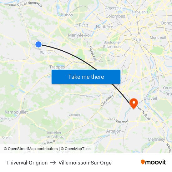 Thiverval-Grignon to Villemoisson-Sur-Orge map