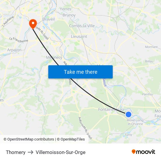 Thomery to Villemoisson-Sur-Orge map