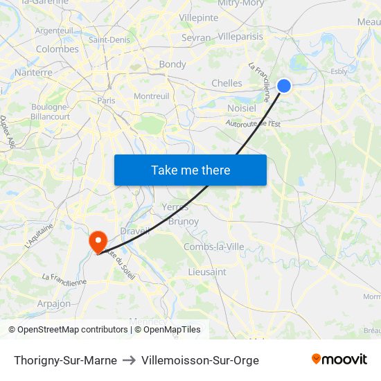Thorigny-Sur-Marne to Villemoisson-Sur-Orge map
