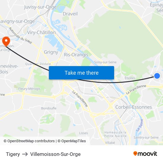 Tigery to Villemoisson-Sur-Orge map