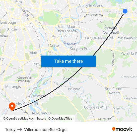 Torcy to Villemoisson-Sur-Orge map