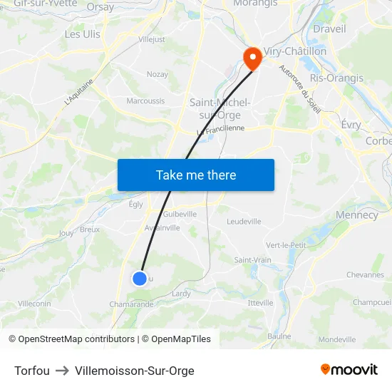 Torfou to Villemoisson-Sur-Orge map
