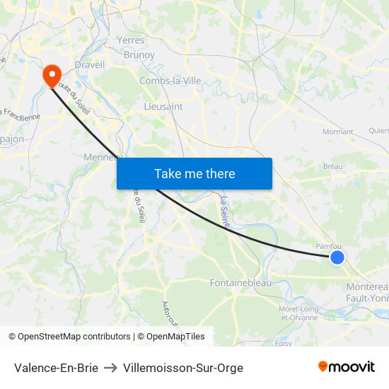 Valence-En-Brie to Villemoisson-Sur-Orge map