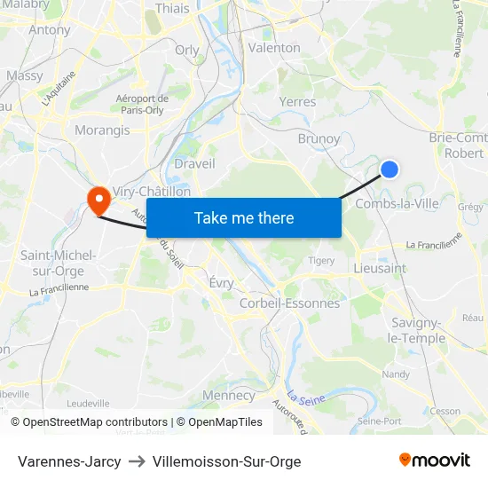 Varennes-Jarcy to Villemoisson-Sur-Orge map