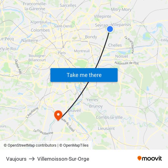 Vaujours to Villemoisson-Sur-Orge map