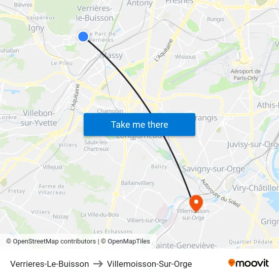 Verrieres-Le-Buisson to Villemoisson-Sur-Orge map
