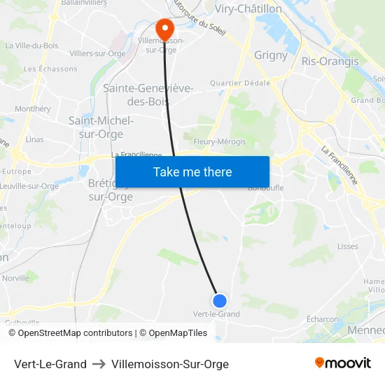 Vert-Le-Grand to Villemoisson-Sur-Orge map