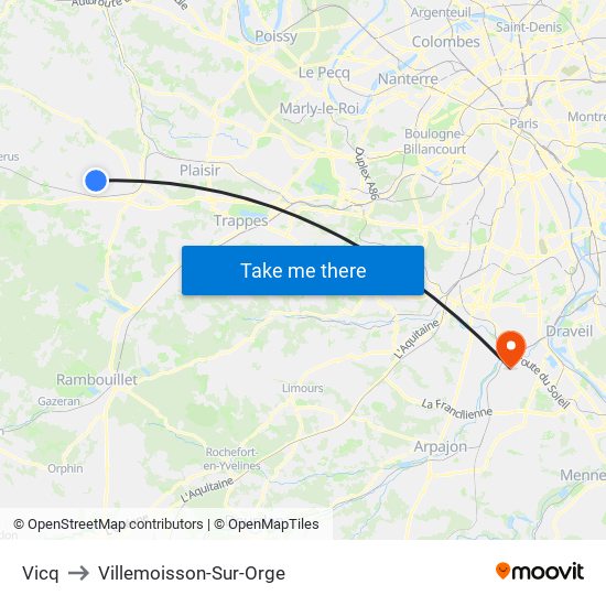 Vicq to Villemoisson-Sur-Orge map