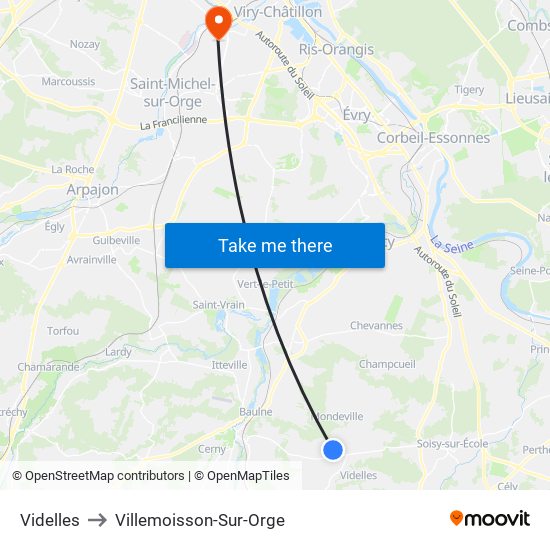 Videlles to Villemoisson-Sur-Orge map
